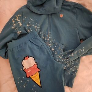 Blue Hoodie and Sweatpants with Ice Cream Design